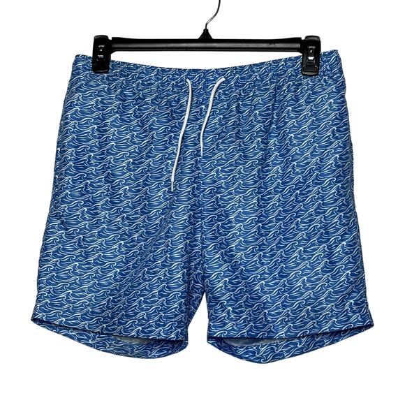 Con.Struct Tidal Wave Print Swim Shorts Blue White Mens Large Beach Pool Lake - Picture 1 of 9